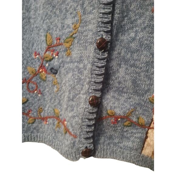 Vintage Capacity Sweater Vest Bird House XL Embroidered Blue Cottage Core Granny - Picture 4 of 7